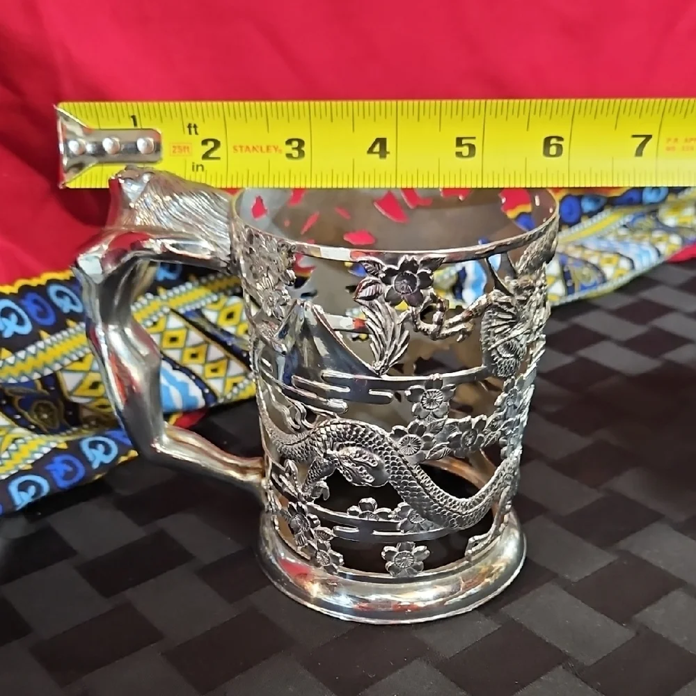 Japanese Cut Silver Plated Stein Tankard Holder with Nude Handle